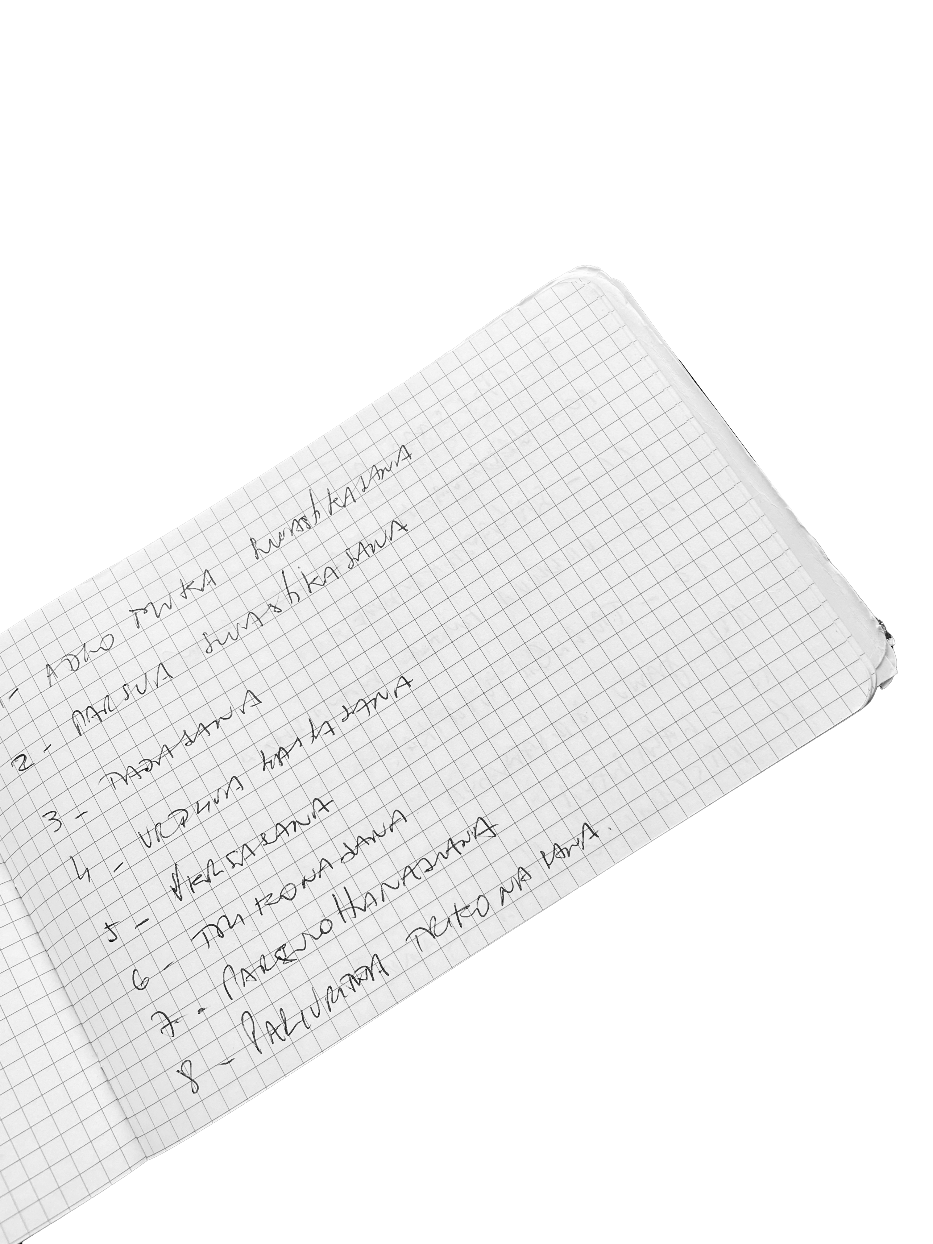 Notebook with handwritten yoga poses